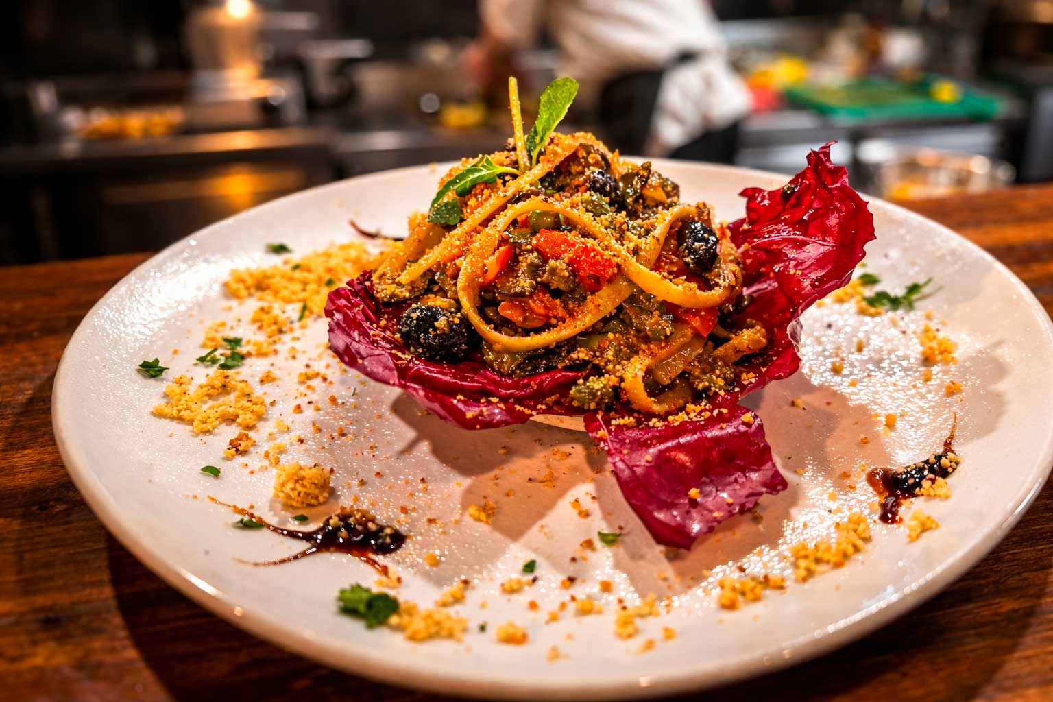 piatto di struncatura, tipico della cucina calabrese, con pomodorini e basilico
